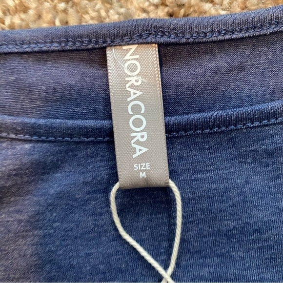 Noracora Blue Long Sleeve Side Tie Shirt Top with White Knit Sleeve Sz M - Picture 3 of 14